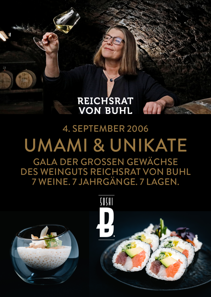 Das Pop Up kommuniziert unser Event am 4. September 2026 im Restaurant Sushi B. : Umami & Unikate. Über den Button geht es weiter zu Infos und Tickets.